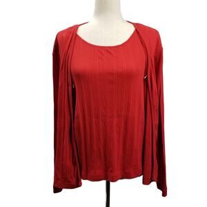 Karen Scott Red "Fooler" Sweater Ribbed Style & Attached Cardigan Nice! Size Lo